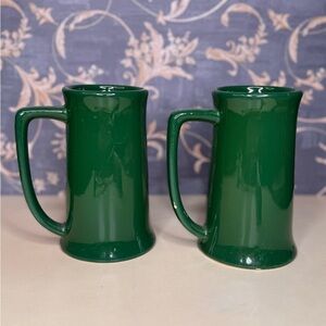 Vintage Green Ceramic Beer Mugs Set of 2 | Tall Stein Style Barware